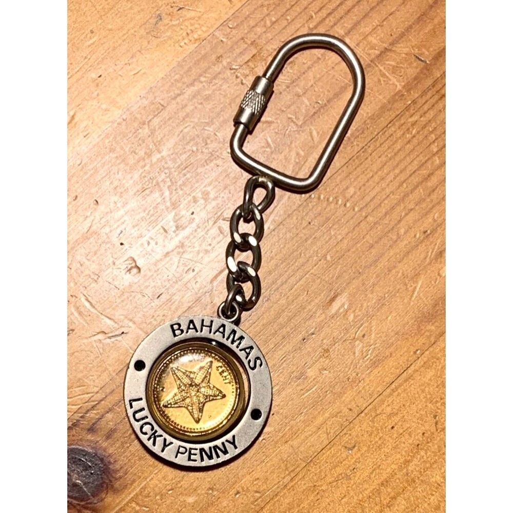 Bahamas Lucky‎ Penny Keychain Metal Spinner Keyring Starfish Coin 1998 Currency